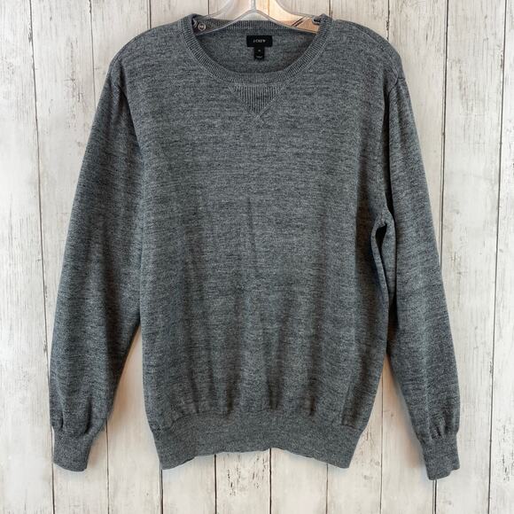 J. Crew Gray Cotton Knit Long Sleeve Crew Pullover Sweater 61180 Size Medium - Picture 1 of 8